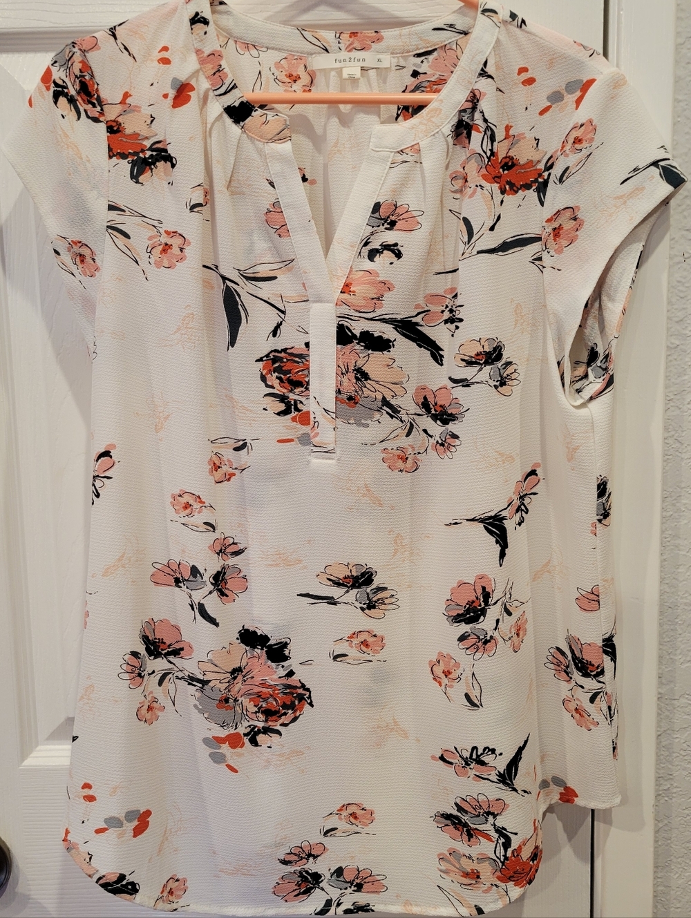 fun 2 fun White Blouse with Pink and Black Floral Print